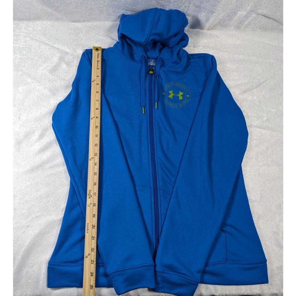 Under Armour Women's Medium Blue Full Zip Hoodie Lime Logo Thumbholes Athletic - Picture 4 of 9
